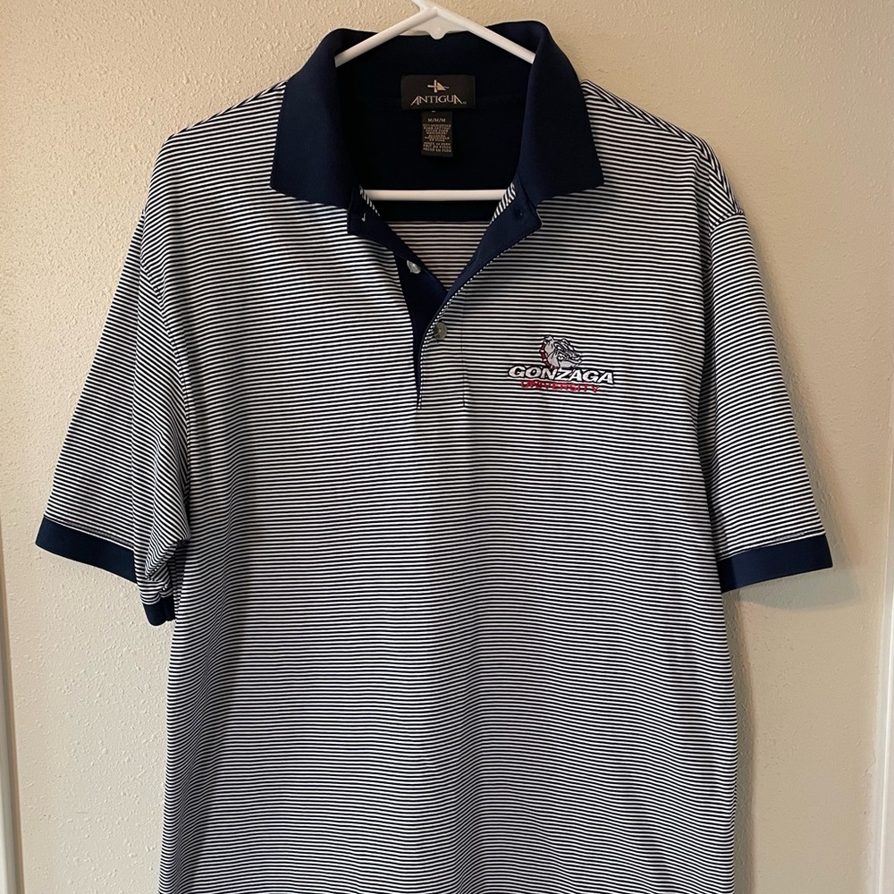 ZAGS Gonzaga Bulldogs Men’s Medium Antigua Navy and White Striped Polo Shirt